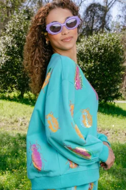 Aqua & Neon Beetle All Over Sweatshirt