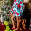 Aqua Poinsettia, Cardinal & Pine Cone Henley Short