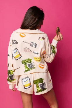 Beige Baking Icon Collar Sweatshirt