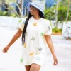 Beige Beaded Starfish Short Sleeve Dress