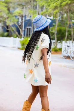 Beige Beaded Starfish Short Sleeve Dress