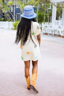 Beige Beaded Starfish Short Sleeve Dress