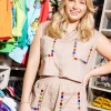 Beige Cotton Rainbow Jeweled Pocket Short
