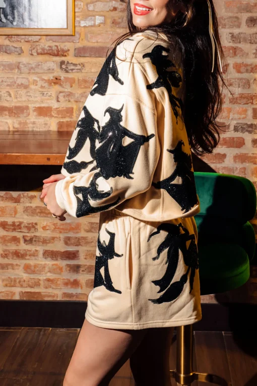 Beige Flying Witch Collar Sweatshirt