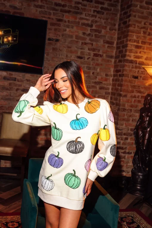 Beige Multi Pumpkin Sweatshirt Dress
