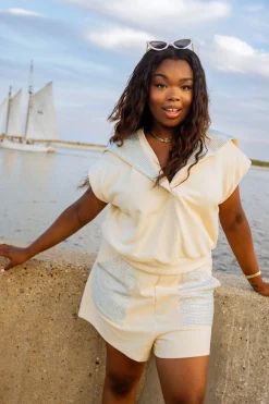 Beige Multi Rhinestone Pocket Short