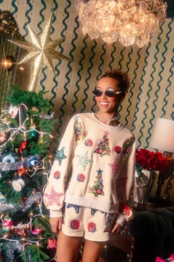 Beige Multi Shell & Christmas Tree Sweatshirt