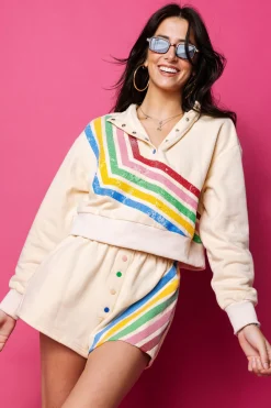 Beige Multi Stripe Henley Sweatshirt