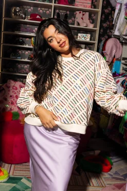 Beige Rainbow Stripe Sweatshirt