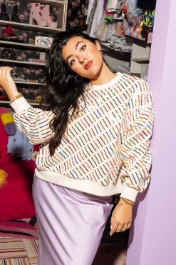 Beige Rainbow Stripe Sweatshirt