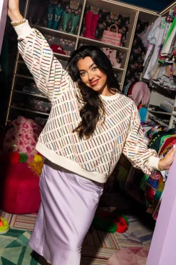 Beige Rainbow Stripe Sweatshirt