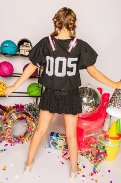 Black & Garnet QOS Jersey Peplum Top