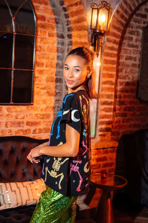 Black & Multi Dancing Skeleton Tee