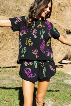 Black & Neon Western Icon Active Short