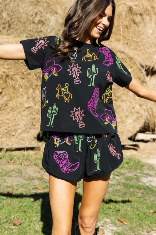Black & Neon Western Icon Active Short