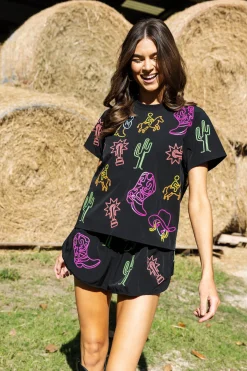 Black & Neon Western Icon Active Short
