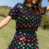 Black & Rainbow Butterfly Pailette Skirt