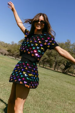 Black & Rainbow Butterfly Pailette Skirt