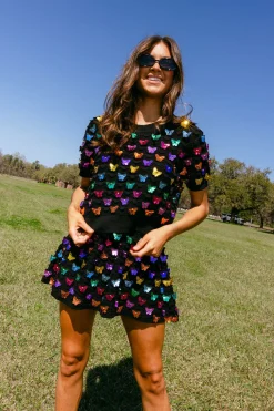 Black & Rainbow Butterfly Pailette Skirt