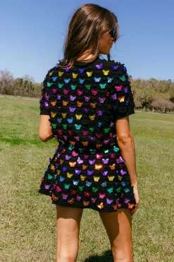 Black & Rainbow Butterfly Pailette Skirt