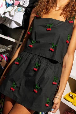 Black Beaded Cherry Cotton Tank