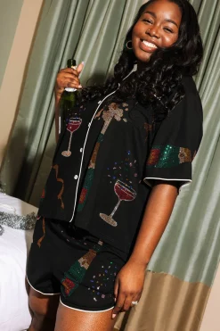 Black Champagne And Coupes Pajama Short