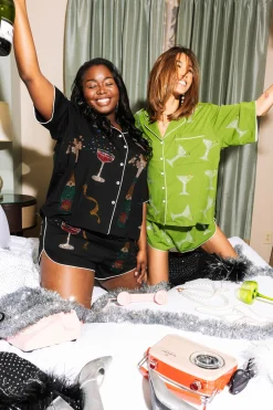 Black Champagne And Coupes Pajama Short