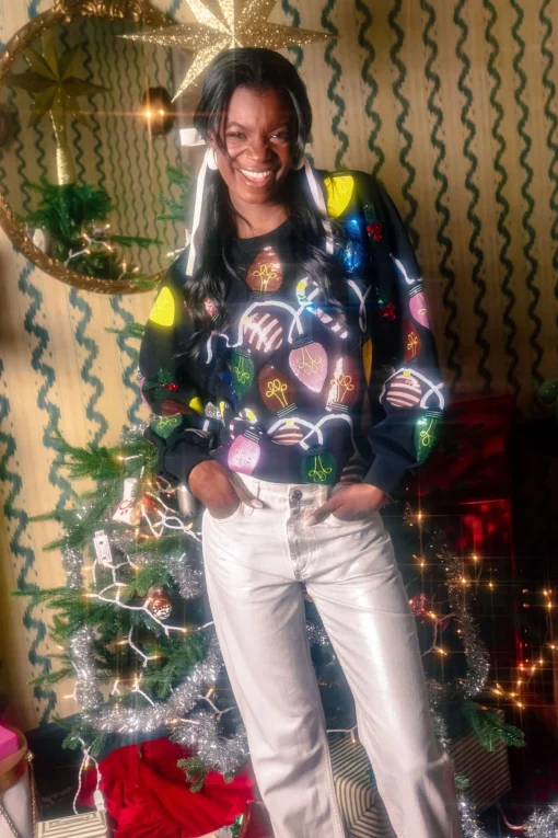 Black Christmas Lights Oversized Sweatshirt