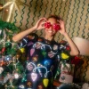 Black Christmas Lights Poof Sequin Sleeve Tee Dress