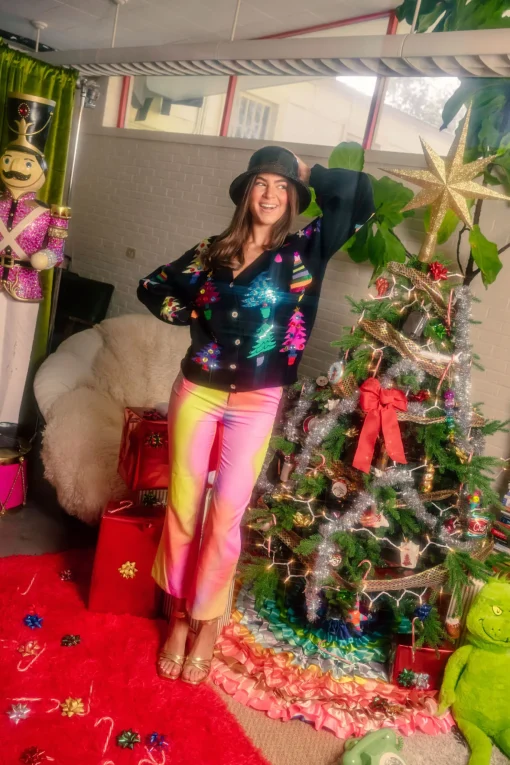 Black Colorblock Trees Cardigan
