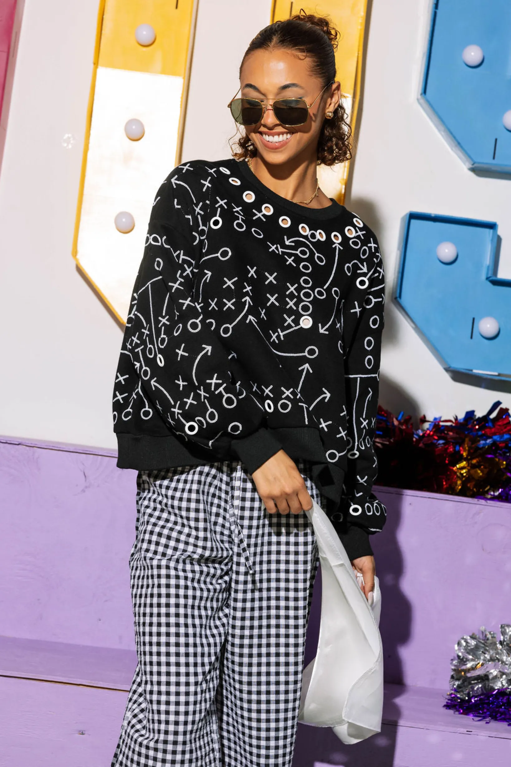 Black Football Play Grommet Sweatshirt