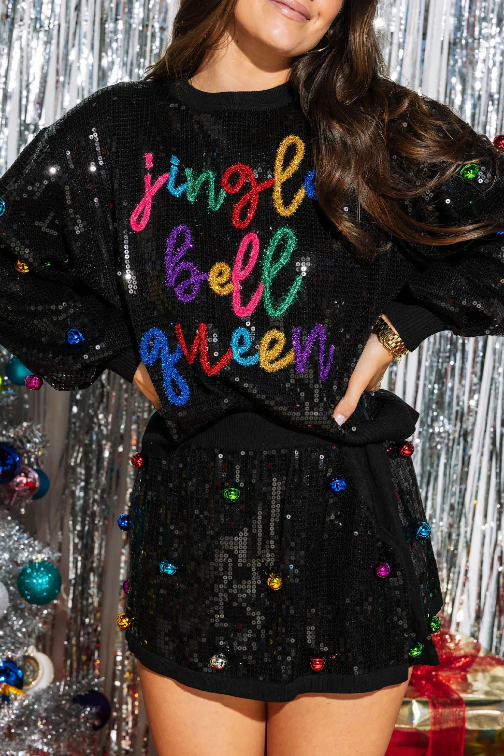 Black Full Sequin Multi Bell Skirt