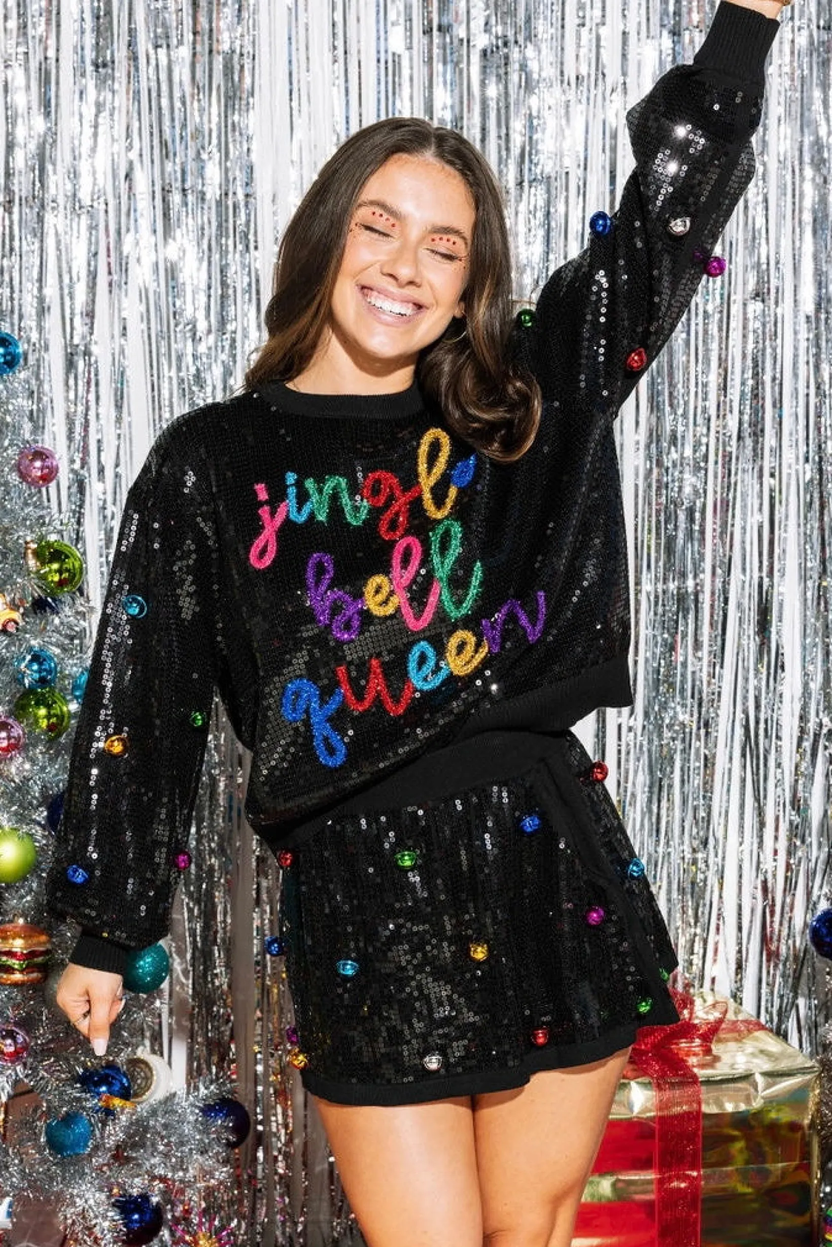 Black Full Sequin Multi Bell Skirt