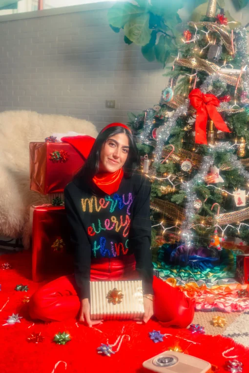 Black Merry Everything Glitter Script Sweater