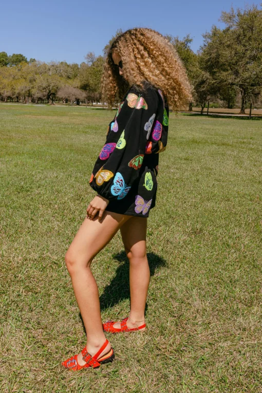 Black Multi Butterfly Short