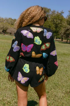 Black Multi Butterfly Short