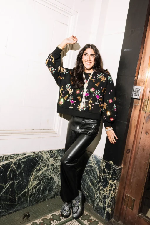 Black Multi Champagne Bottle And Coupe Regular Fit Sweatshirt