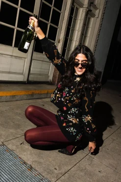 Black Multi Champagne Bottle And Coupe Skort