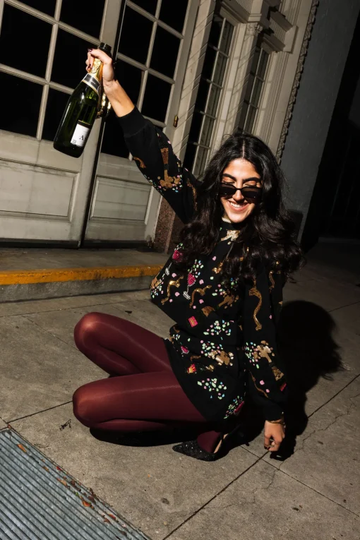 Black Multi Champagne Bottle And Coupe Skort