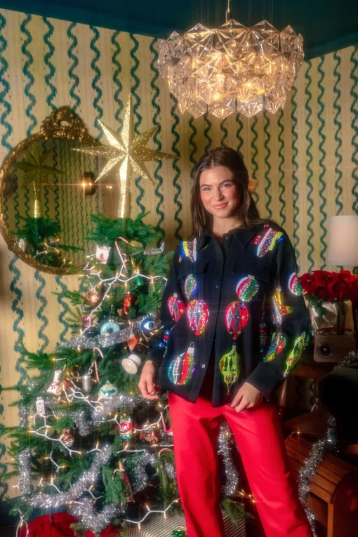 Black Multi Color Ornaments Shacket