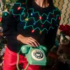 Black Multi Pearl & Jewel Christmas Light Sweater