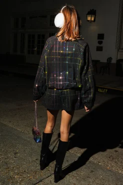 Black Multi Rhinestone Plaid Skort