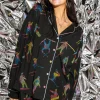 Black Multi Skier Long Sleeve Pajama Top