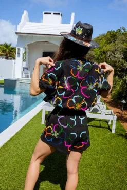 Black Outlined Hibiscus Short