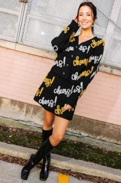 Black, Silver & Gold Cheers All Over Glitter Script Cardigan