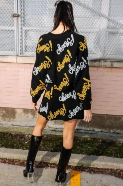 Black, Silver & Gold Cheers All Over Glitter Script Skirt