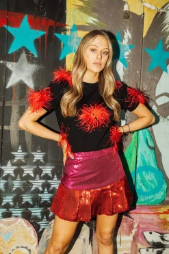 Black with Red Feather Sweater