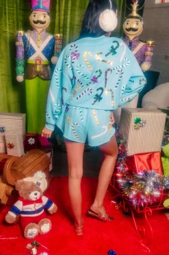 Bright Blue Rainbow Candy Canes Shorts