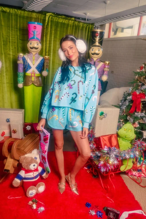Bright Blue Rainbow Candy Canes Shorts