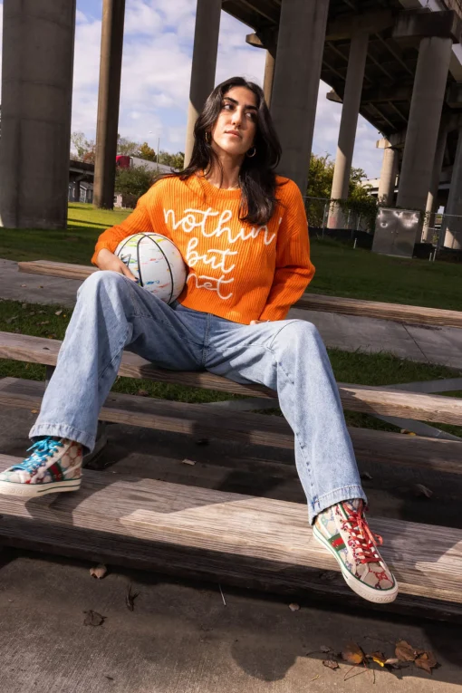 Bright Orange 'Nothin But Net' Glitter Script Sweater